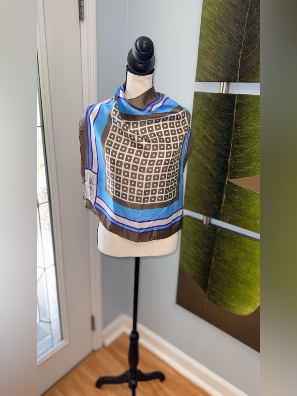 Schiaparelli Silky Geometric Blue & Brown Women's Scarf